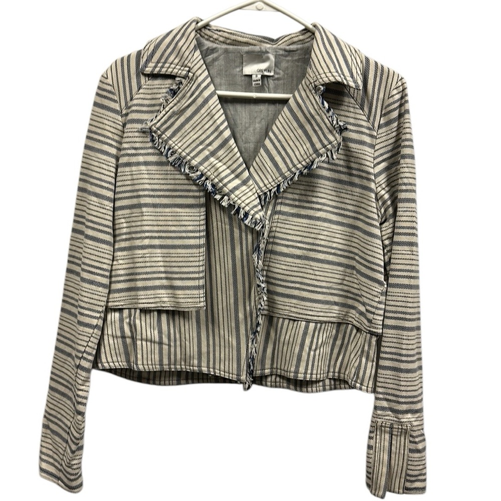 Anthropologie Greylin Striped Moto Blazer Jacket Cream Blue Womens Small